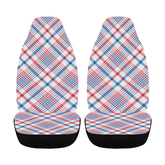USA/American Flag Inspired Plaid Pattern Car Seat Cover Airbag Compatible(Set of 2)