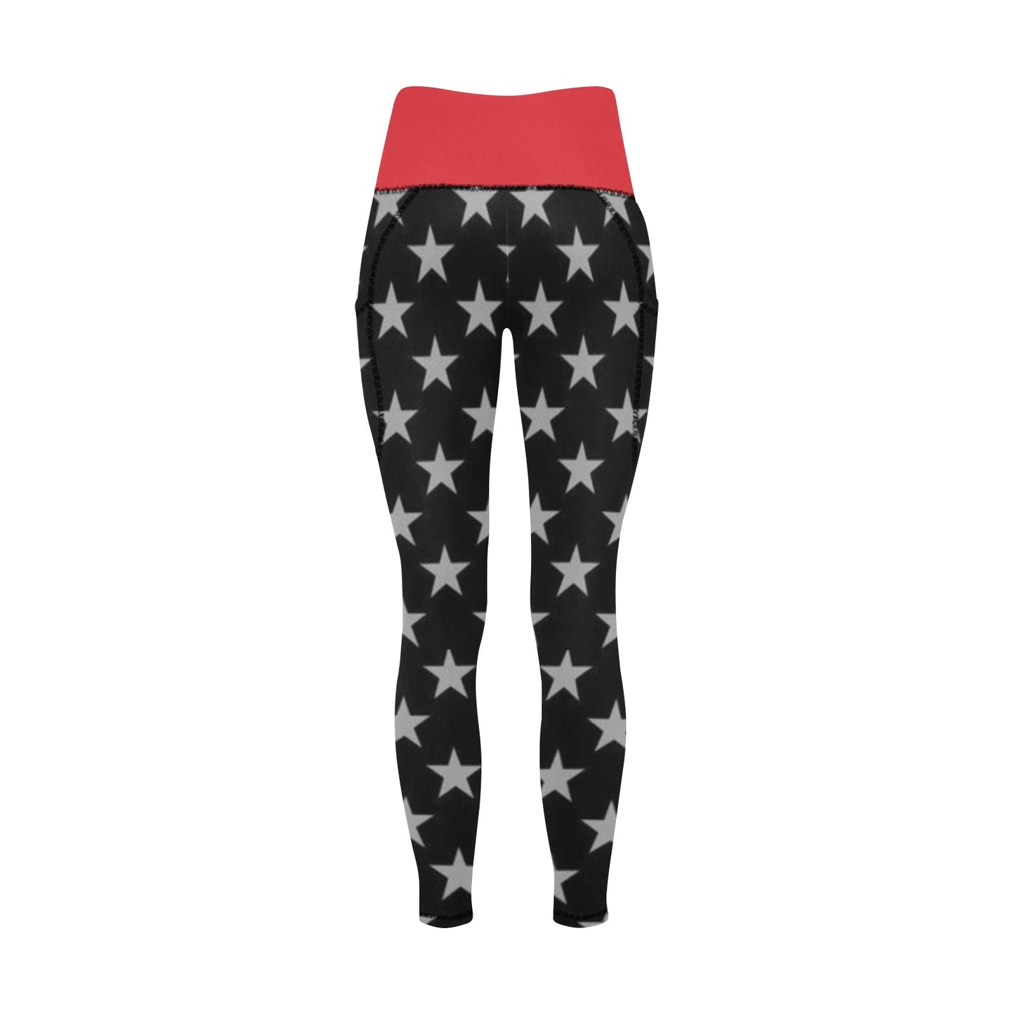 Thin Red Line Flag Inspired Women's High Waist Leggings with Pockets