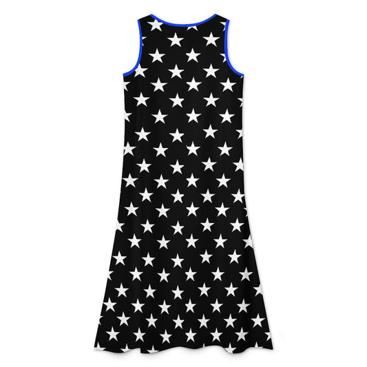Thin Blue Line Flag Inspired Sleeveless High-Low Hem Dress