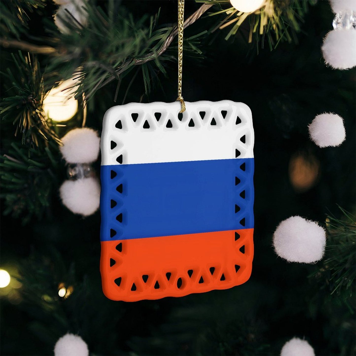 Russia Flag Inspired Square Ceramic Ornament Made in the USA