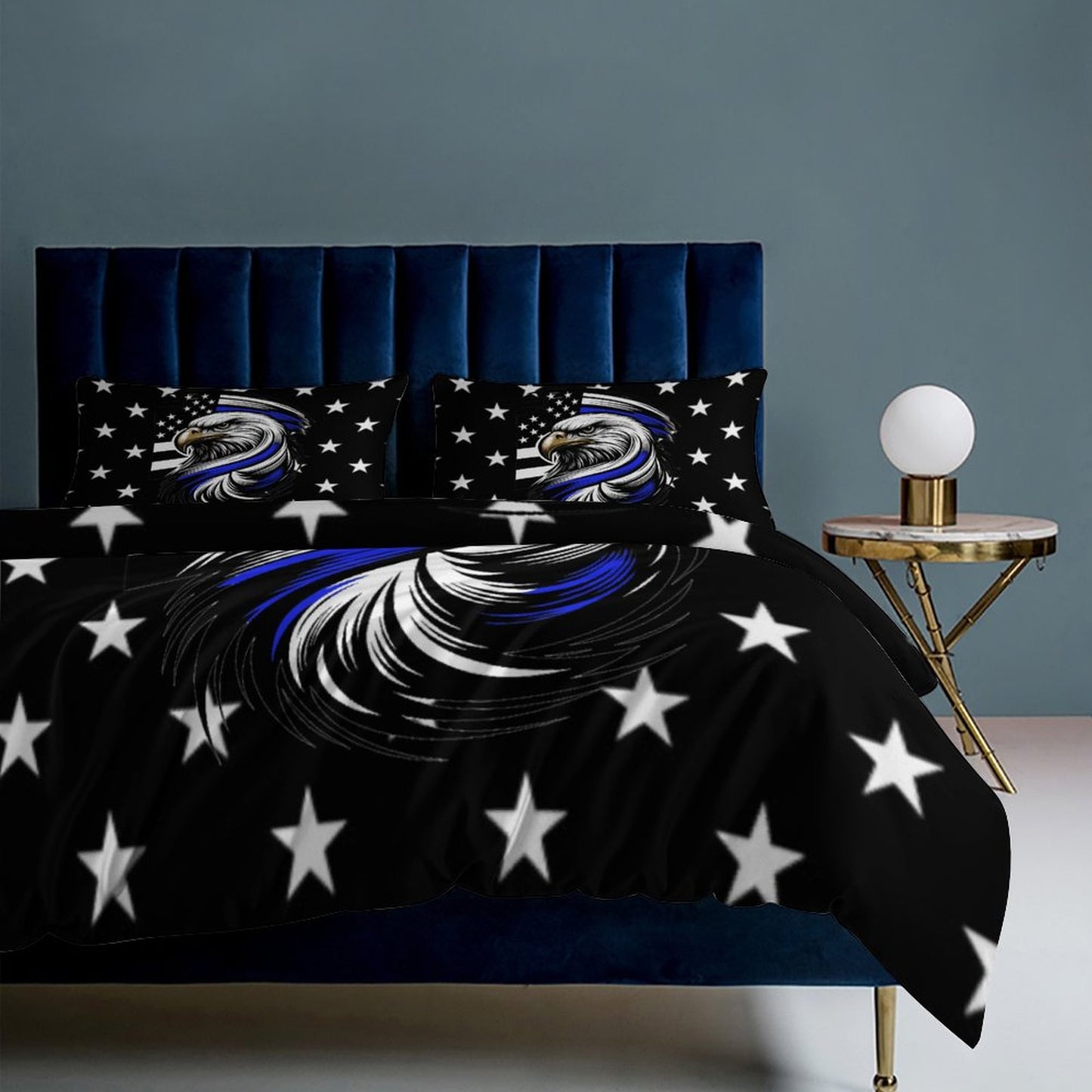 Thin Blue Line Flag Inspired Eagle 3-Piece Bedding Set (1 Duvet Cover + 2 Pillow Shams) – 102"×90"