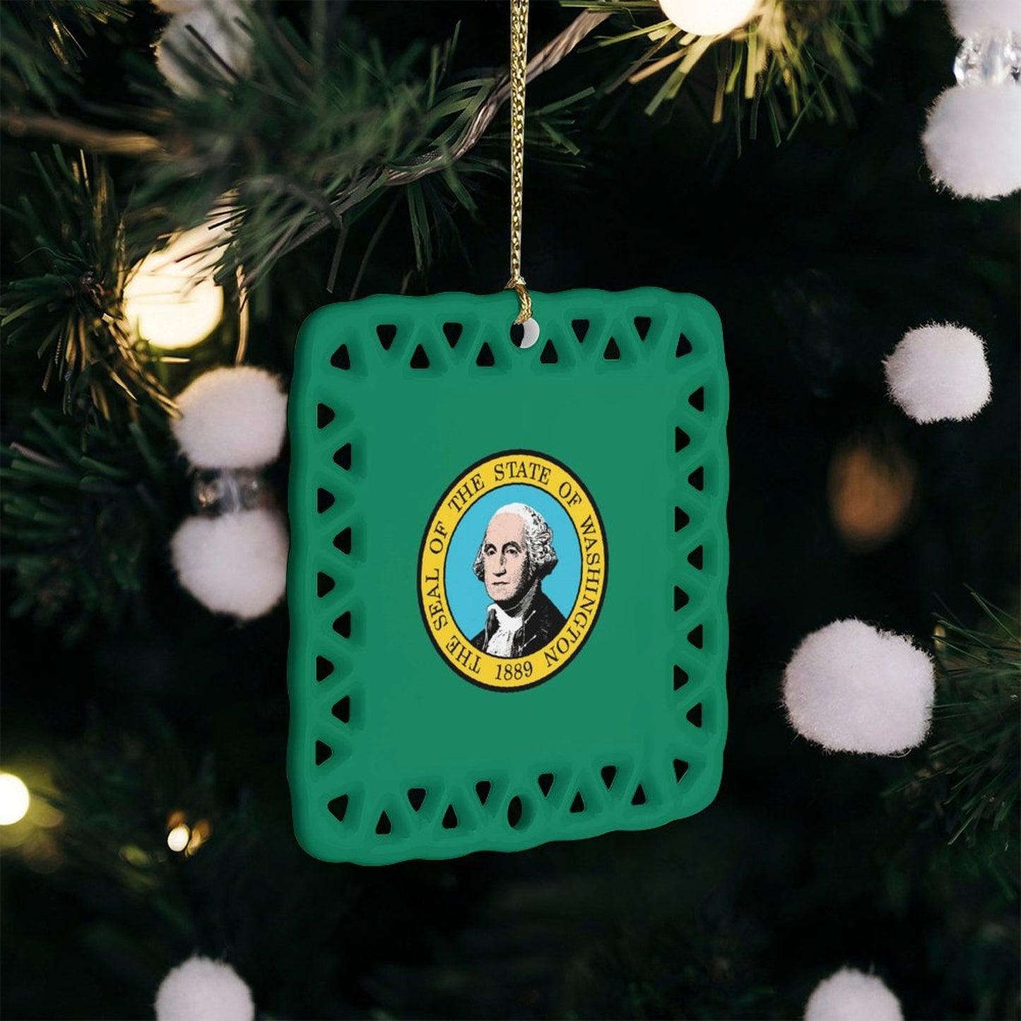 Washington Flag Inspired Square Ceramic Ornament Made in the USA