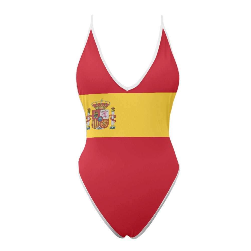 Spain Flag Inspired One-Piece Thong Swimsuit