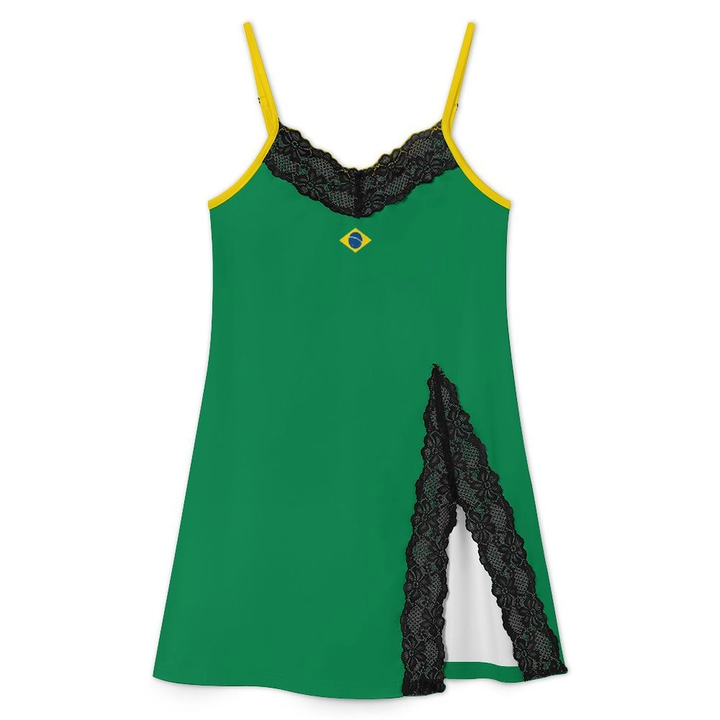 Brazil Flag Inspired Women's Lace Slit Cami Pajama Dress