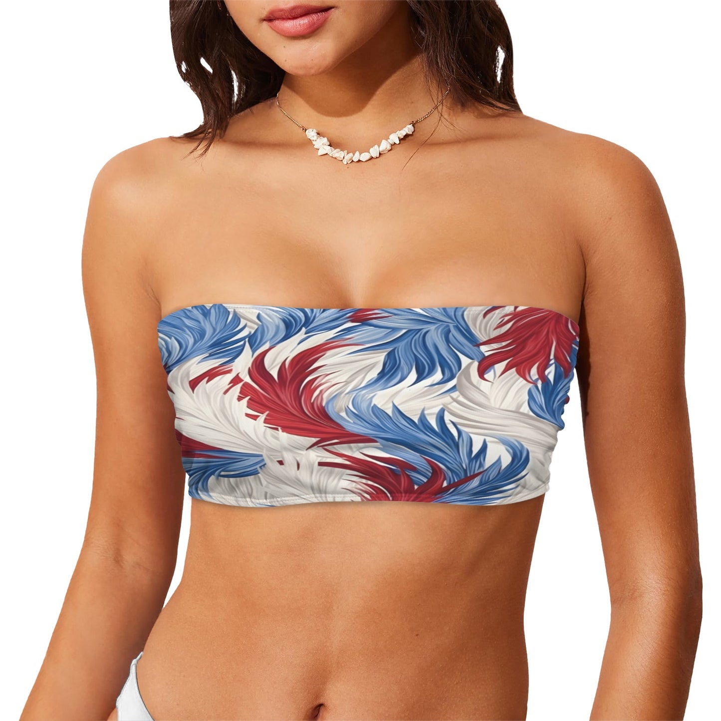 USA/American Flag Inspired Floral Pattern Flag Inspired Bandeau Tube Bikini Top