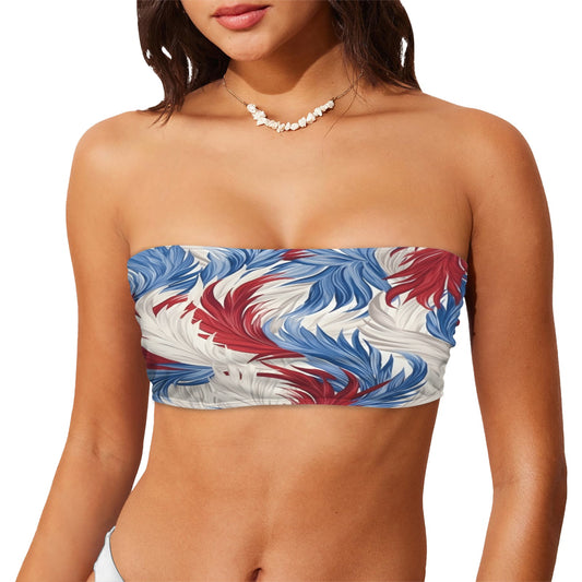 USA/American Flag Inspired Floral Pattern Flag Inspired Bandeau Tube Bikini Top
