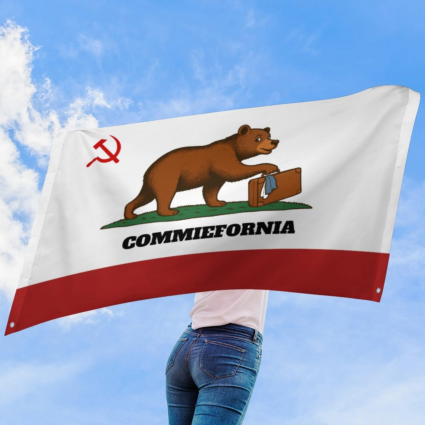 "Commiefornia" (California) Flag Inspired Wall Mount Flag with Four Grommets (35x59 in)