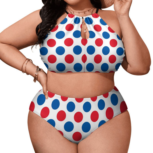 USA/American Flag Inspired Polka Dot Pattern Plus Size High Waisted Bikini
