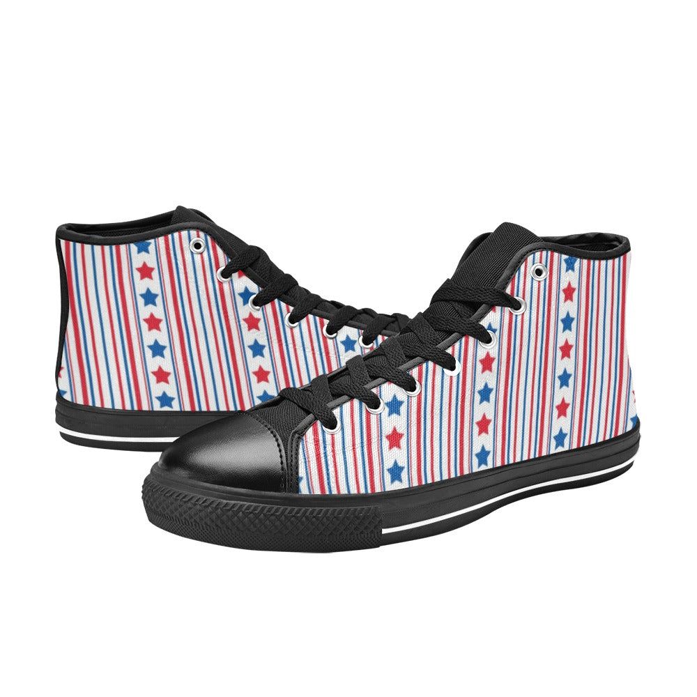 USA/American Flag Inspired Stars & Stripes Pattern Kid's High Top Canvas Shoes