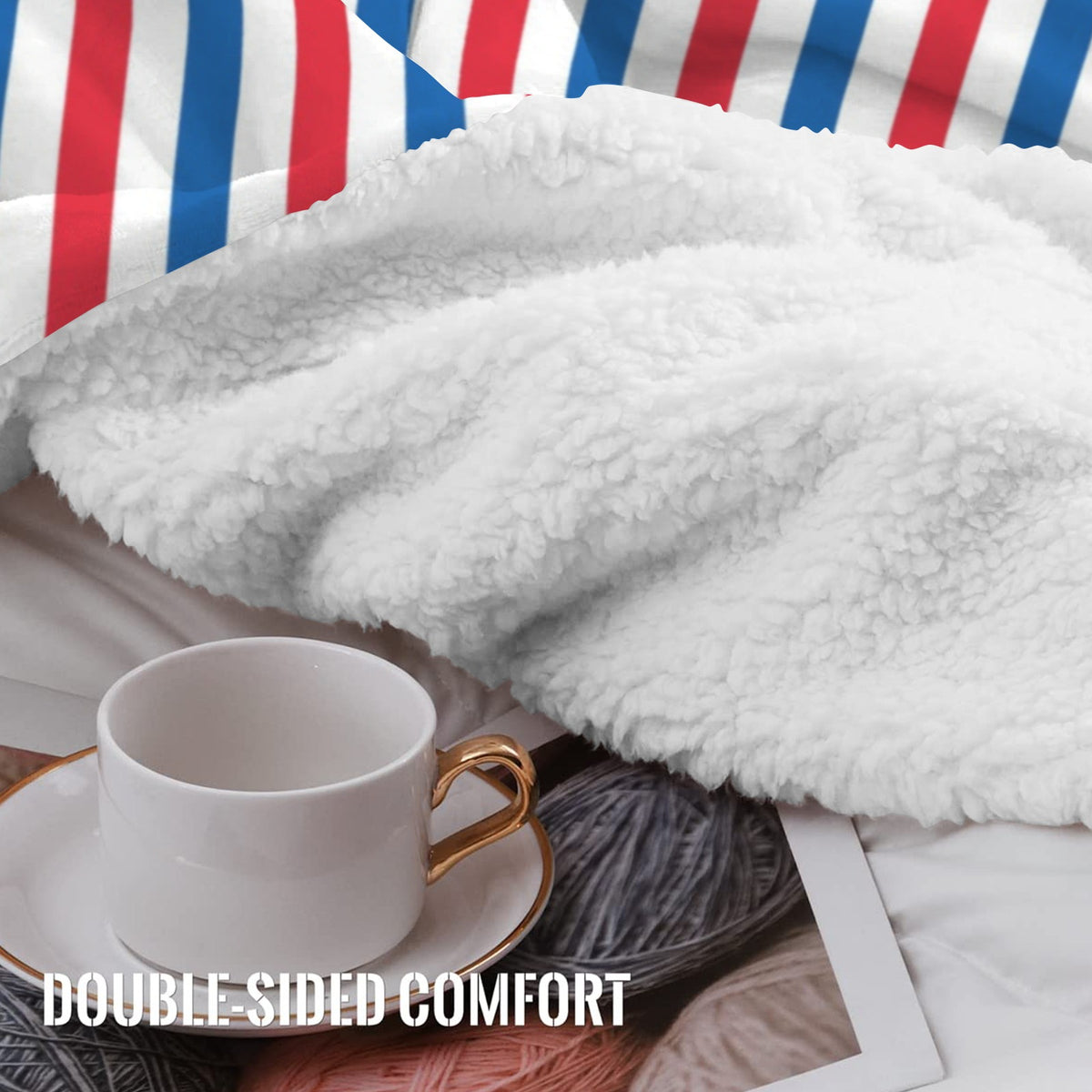USA/American Flag Inspired Striped Pattern Sherpa Fleece Blanket 90" x 108" | Prtinted in the USA