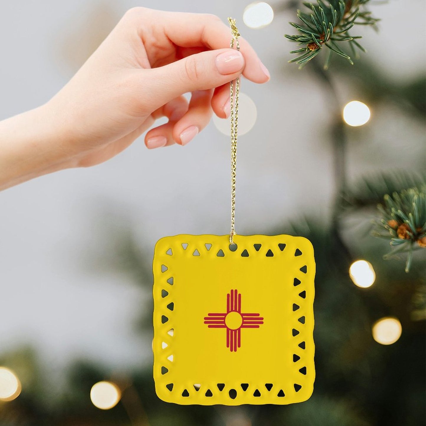 New Mexico Flag Inspired Square Ceramic Ornament Made in the USA