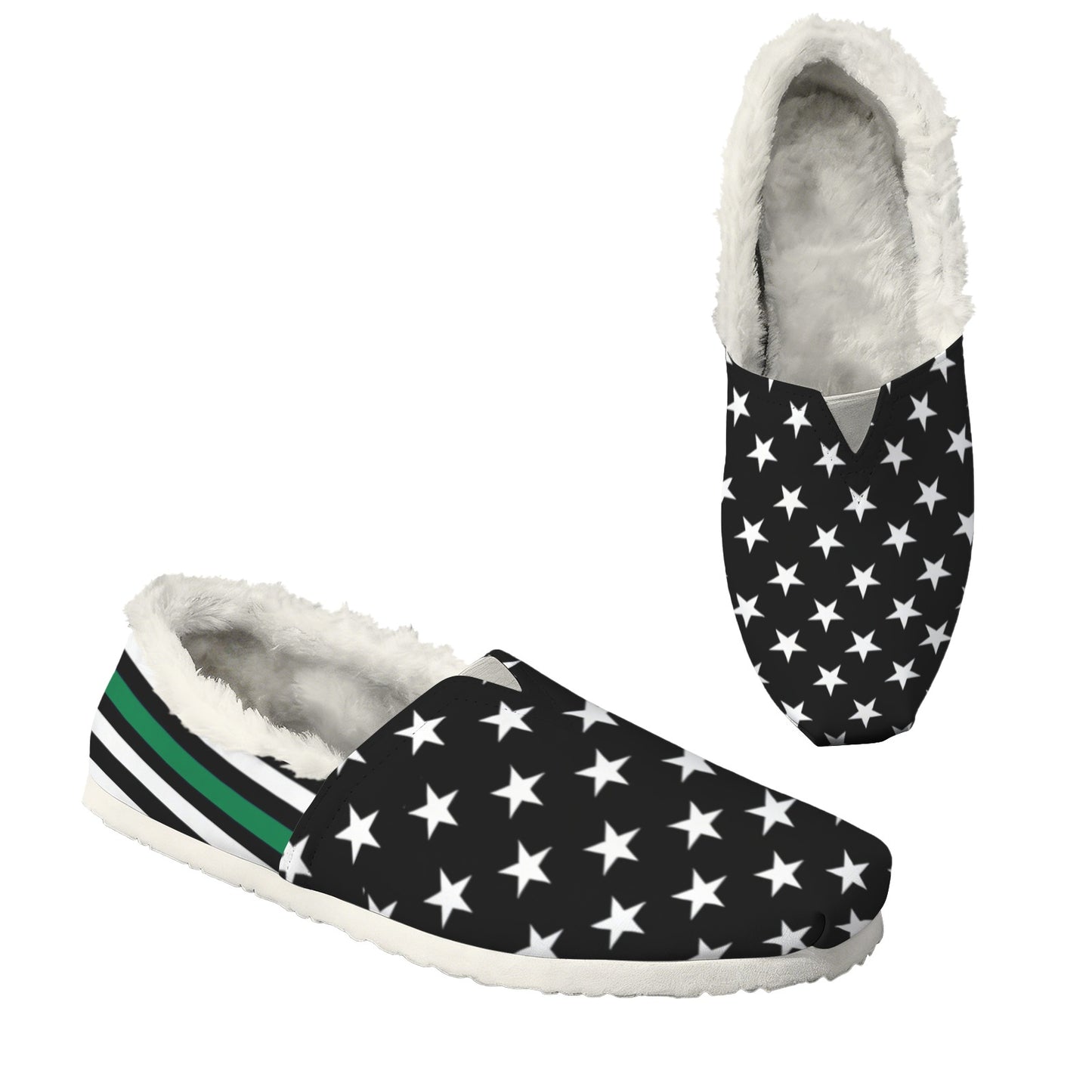 Thin Green Line Flag Inspired Women's Fleece-Lined Canvas Slip-On