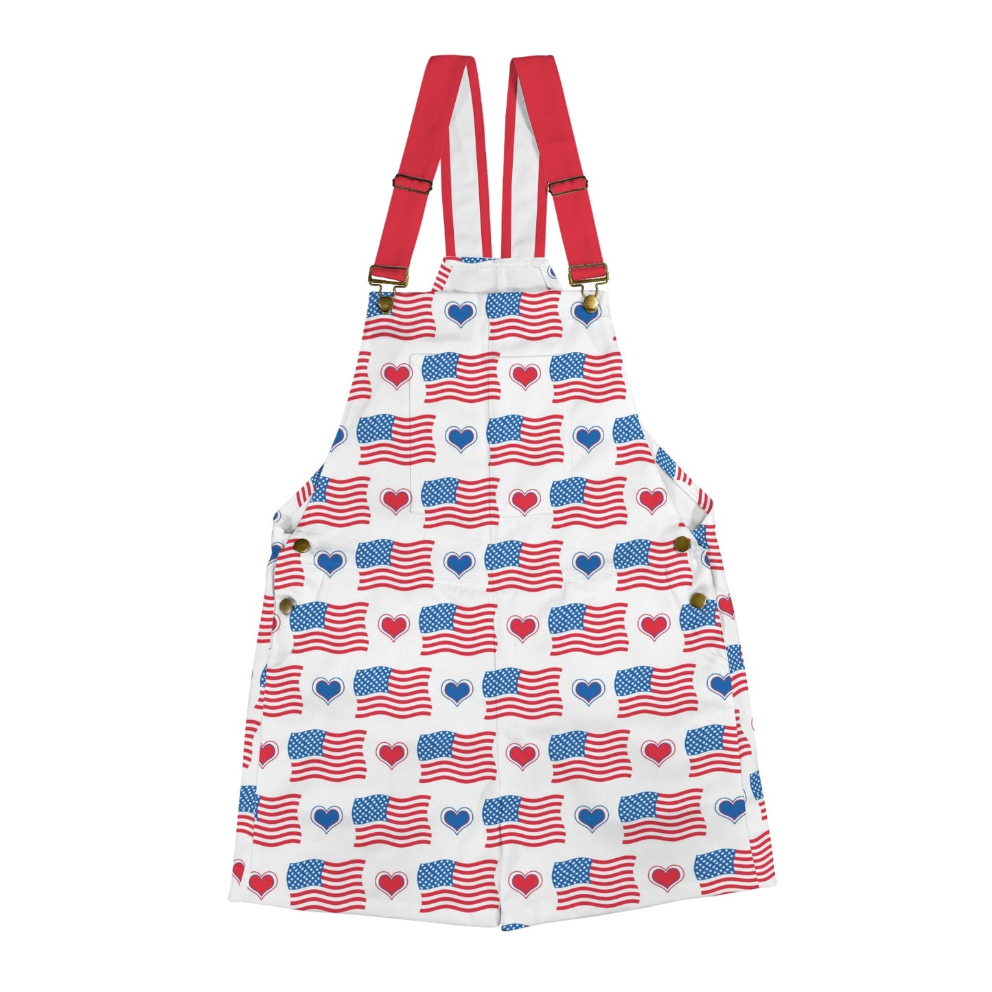 USA/American Flag Inspired Flag and Hearts Pattern Unisex Suspender Jumpsuit