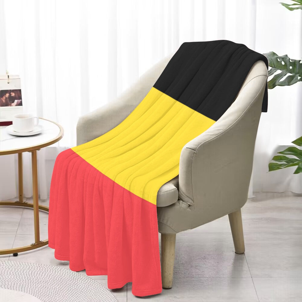 Luv My Flag blanket with red, yellow, black stripes.