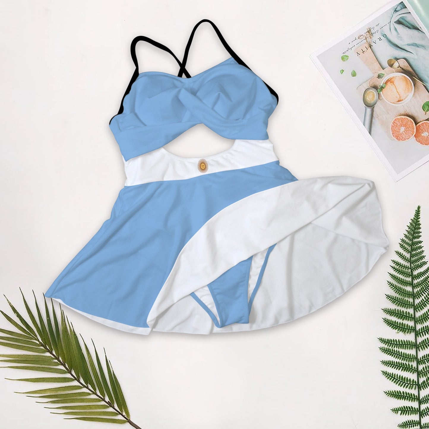 Argentina Flag Inspired Women's One-Piece Swimsuit with Cutout Crisscross Back