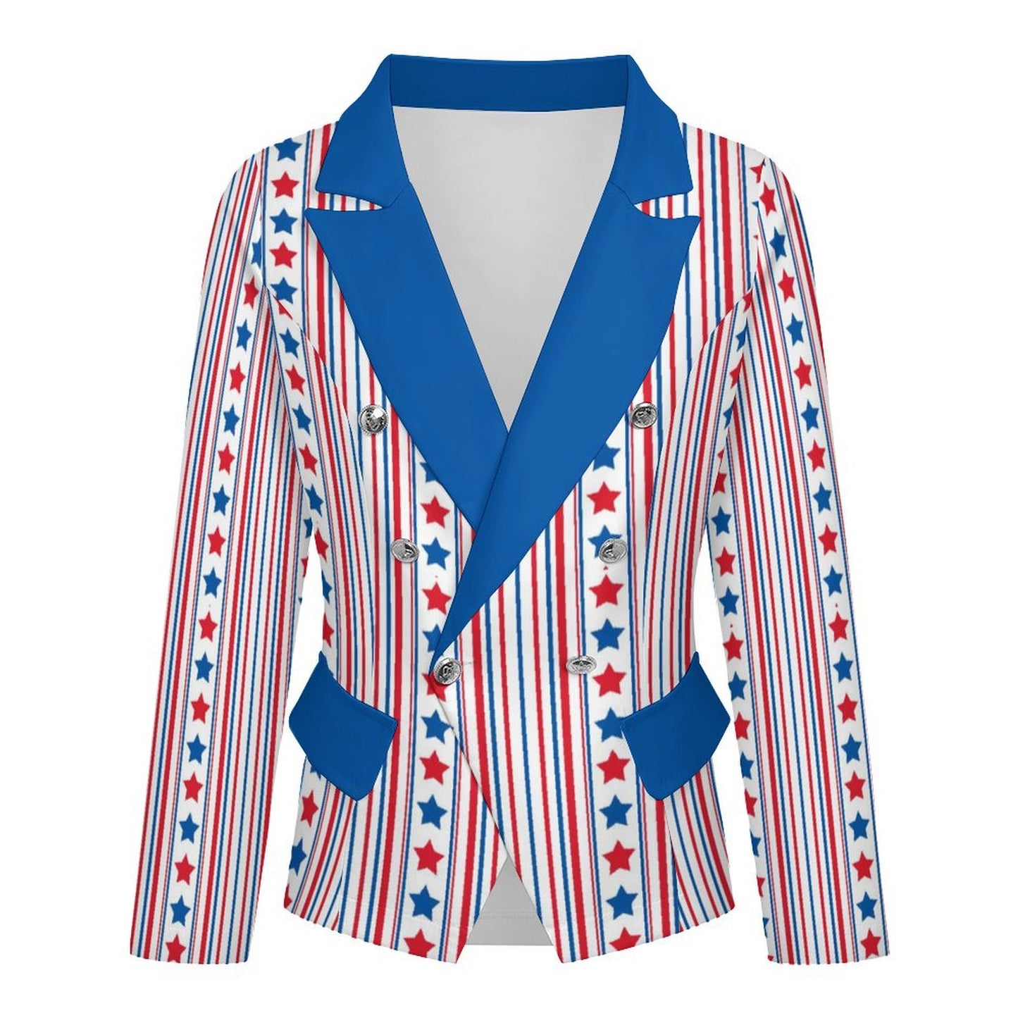 USA/American Flag Inspired Stars and Stripes Pattern Women’s Double Breasted Blazer