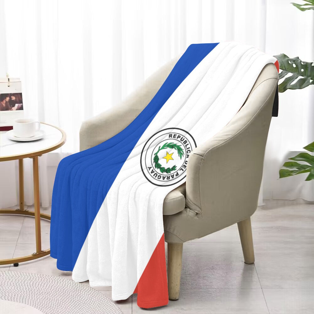 [Luv My Flag] Paraguay flag blanket draped over chair.