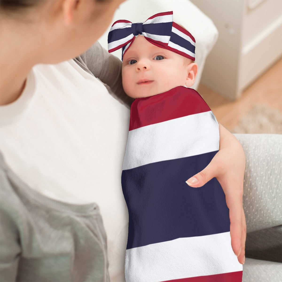 Thailand Flag Inspired Baby Swaddle Sack with Baby Headband