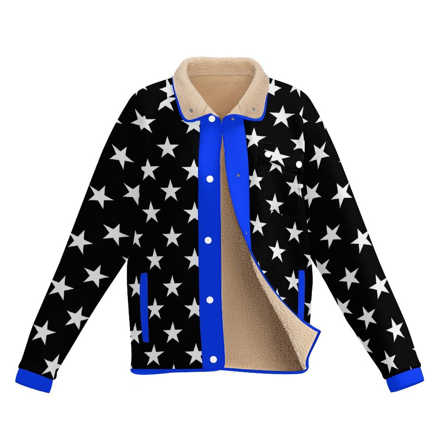 Thin Blue Line Flag Inspired Women's Stand Collar Fleece Jacket