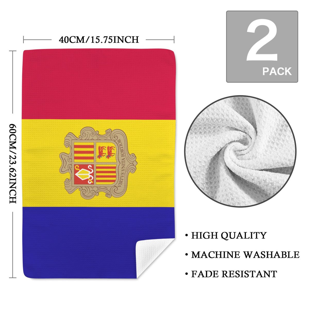 Andorra Flag Inspired Kitchen Towel 40X60cm (Pack of 2) | Printed In the USA