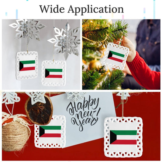 Kuwait Flag Inspired Square Ceramic Ornament Made in the USA