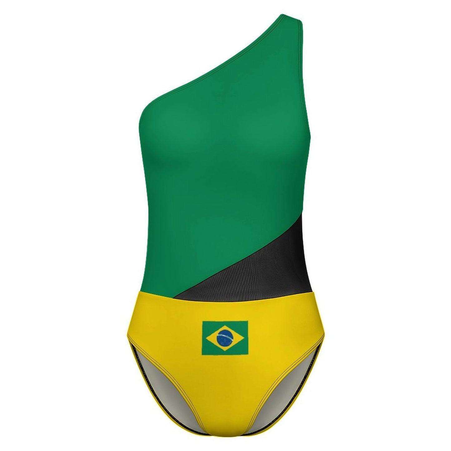 Brazil Flag Inspired Women’s One-Shoulder Mesh Swimsuit