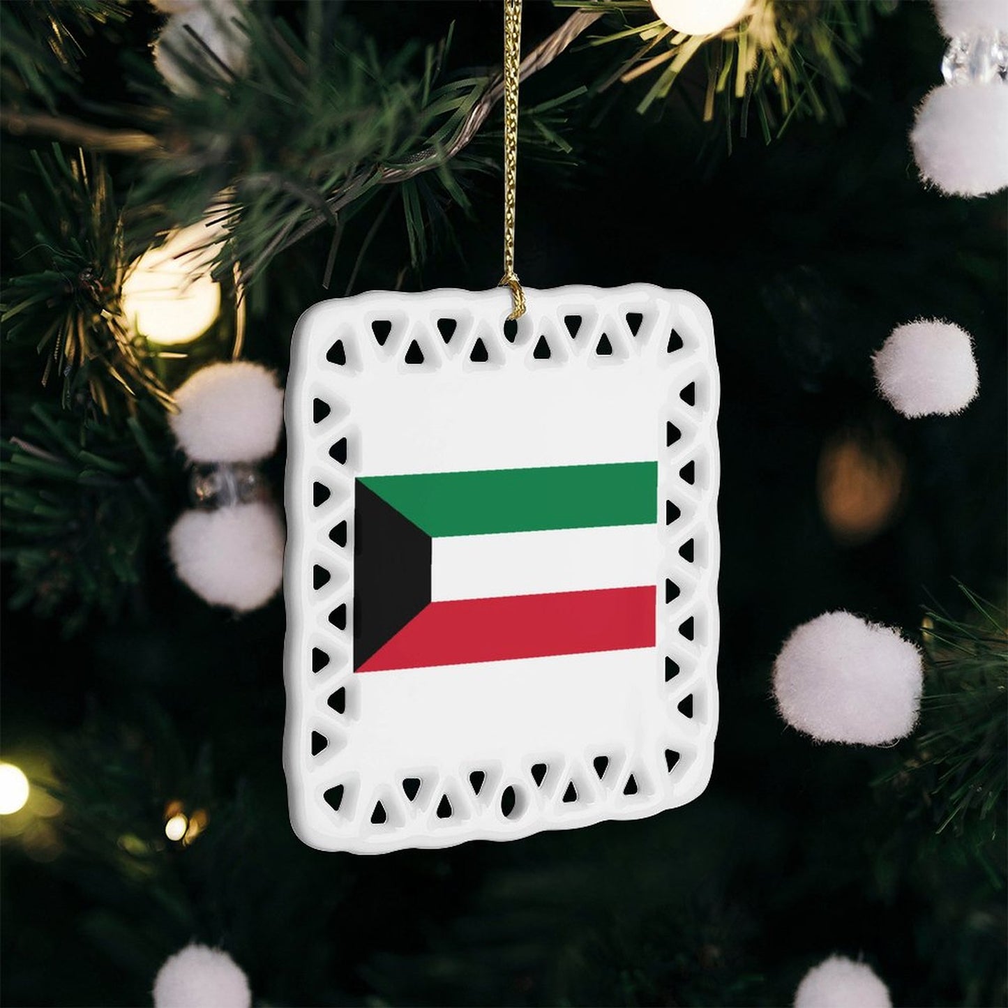Kuwait Flag Inspired Square Ceramic Ornament Made in the USA