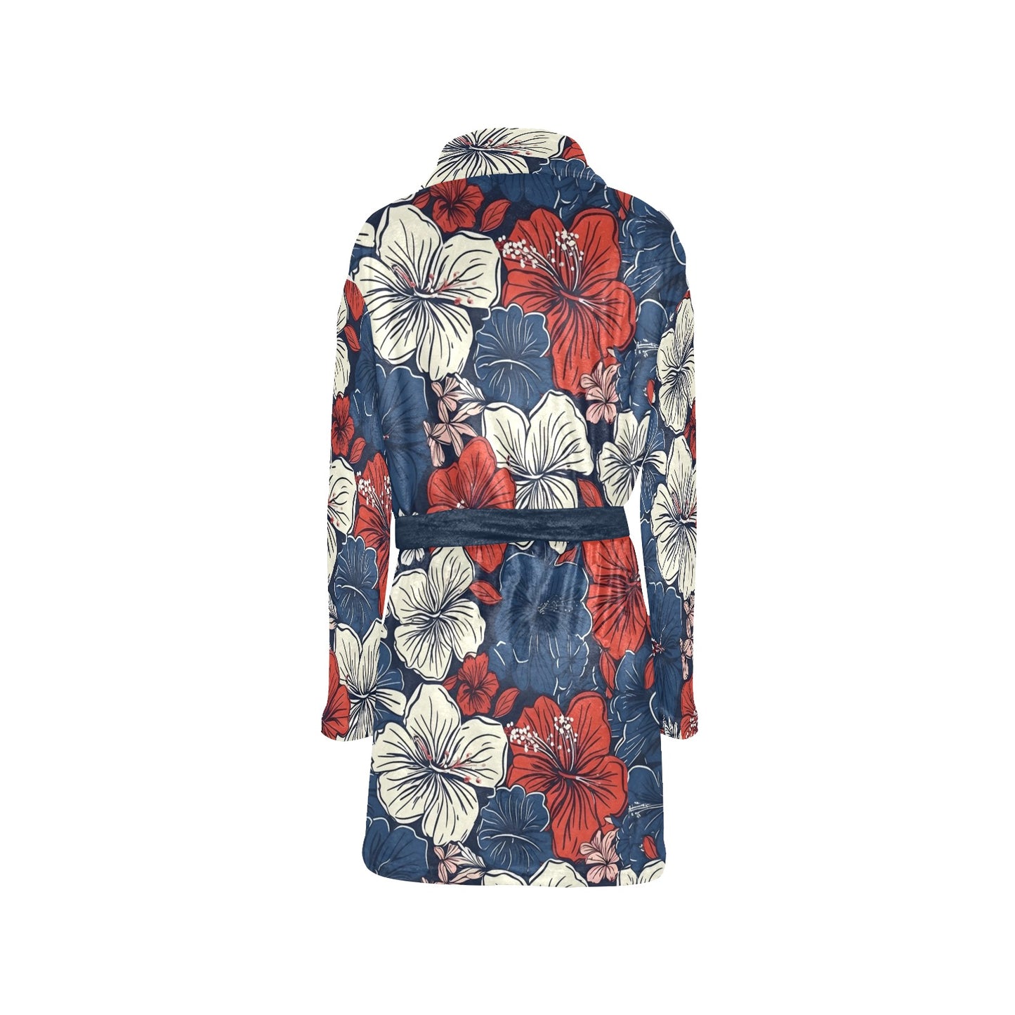 USA/American Flag Inspired Hawaiian Floral Pattern Women's Fleece Robe