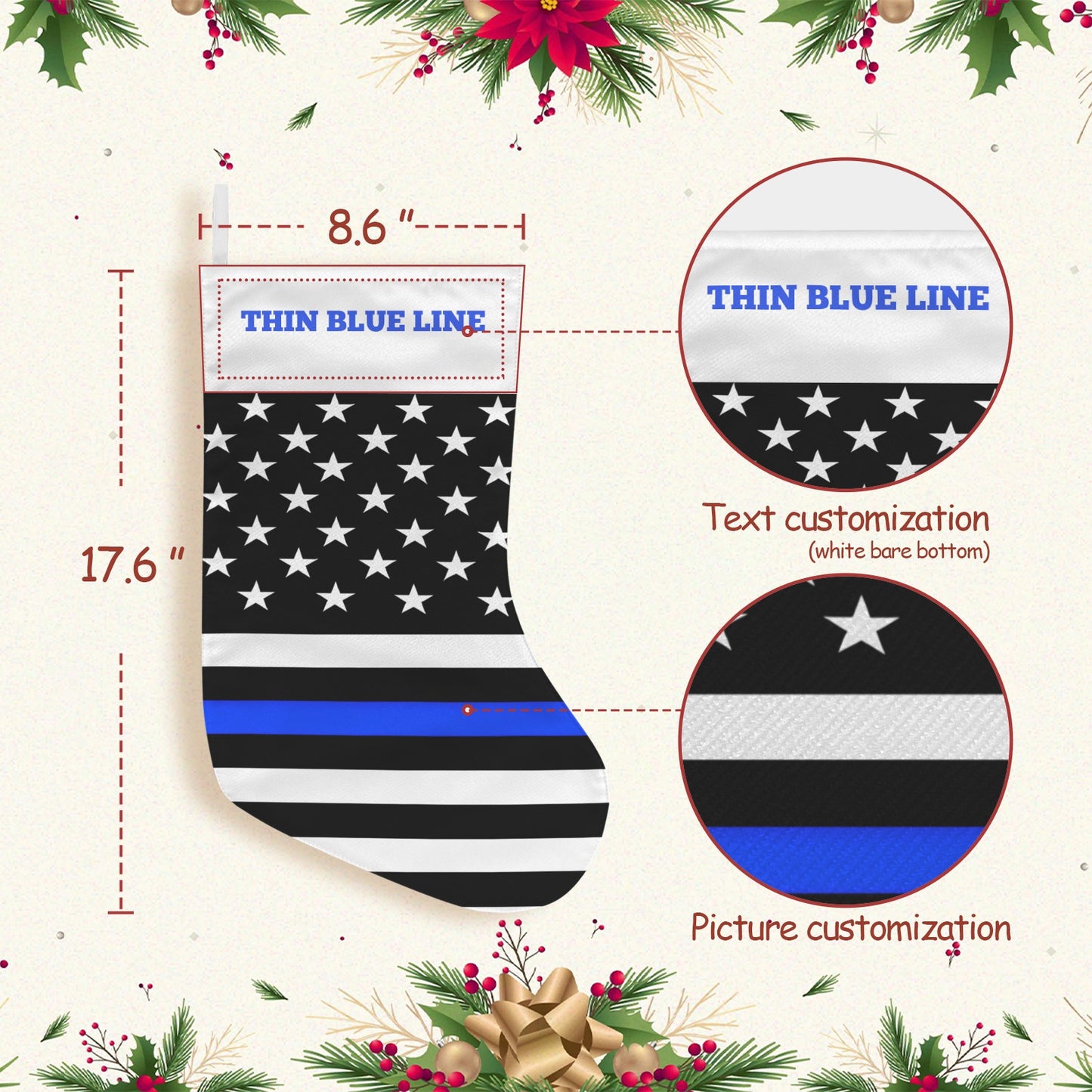 Thin Blue Line Flag Christmas Stocking(Made in USA)
