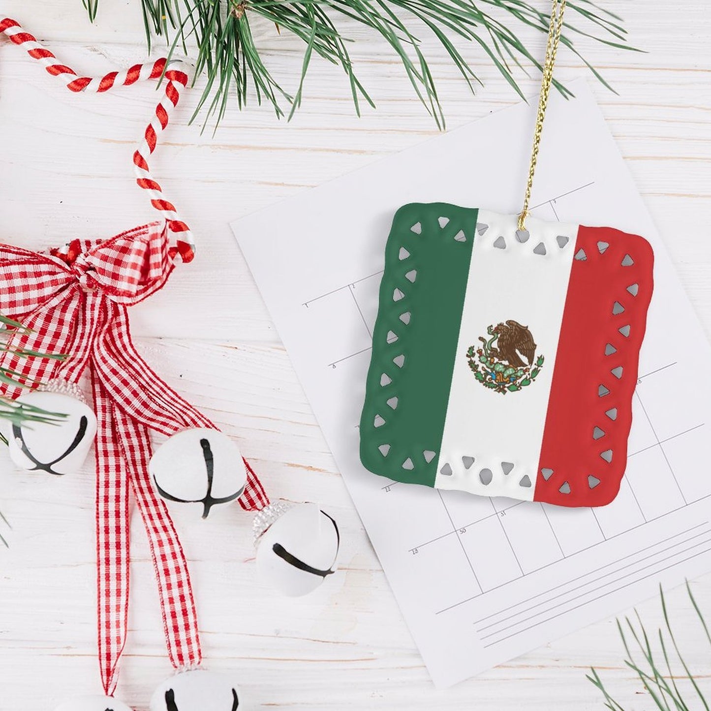 Mexico Flag Inspired Square Ceramic Ornament | Ships from USA