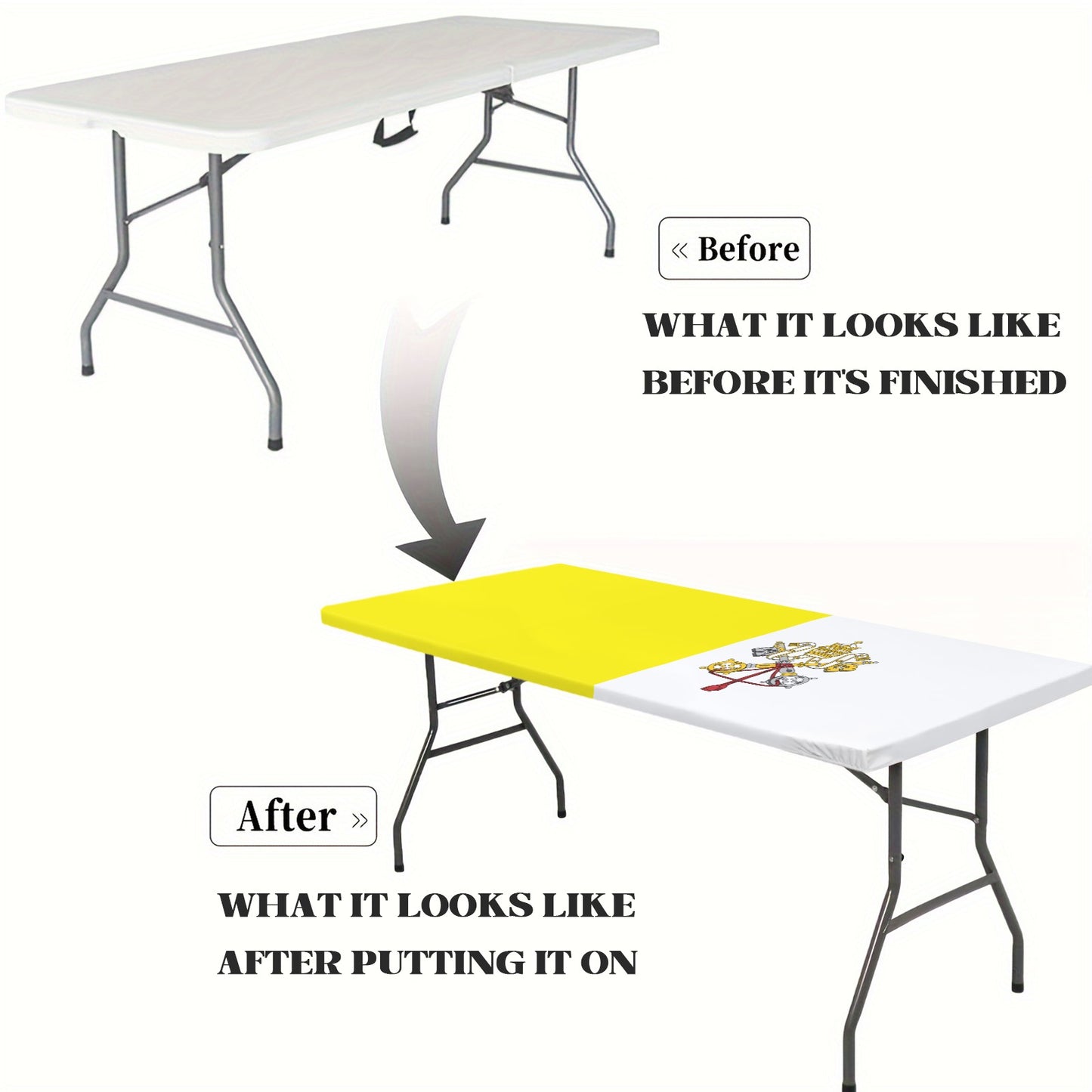 Vatican City Flag Inspired Custom Elastic Fitted Tablecloth 72x30 inch (Made in the USA)
