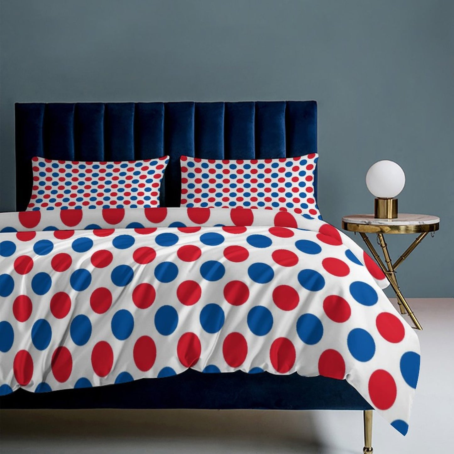 USA/American Flag Inspired Polka Dot Pattern 3-Piece Bedding Set (1 Duvet Cover + 2 Pillow Shams) – 102"×90"