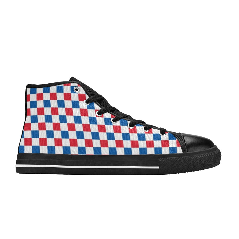 USA/American Flag Inspired Checkered Pattern Kid's High Top Canvas Shoes
