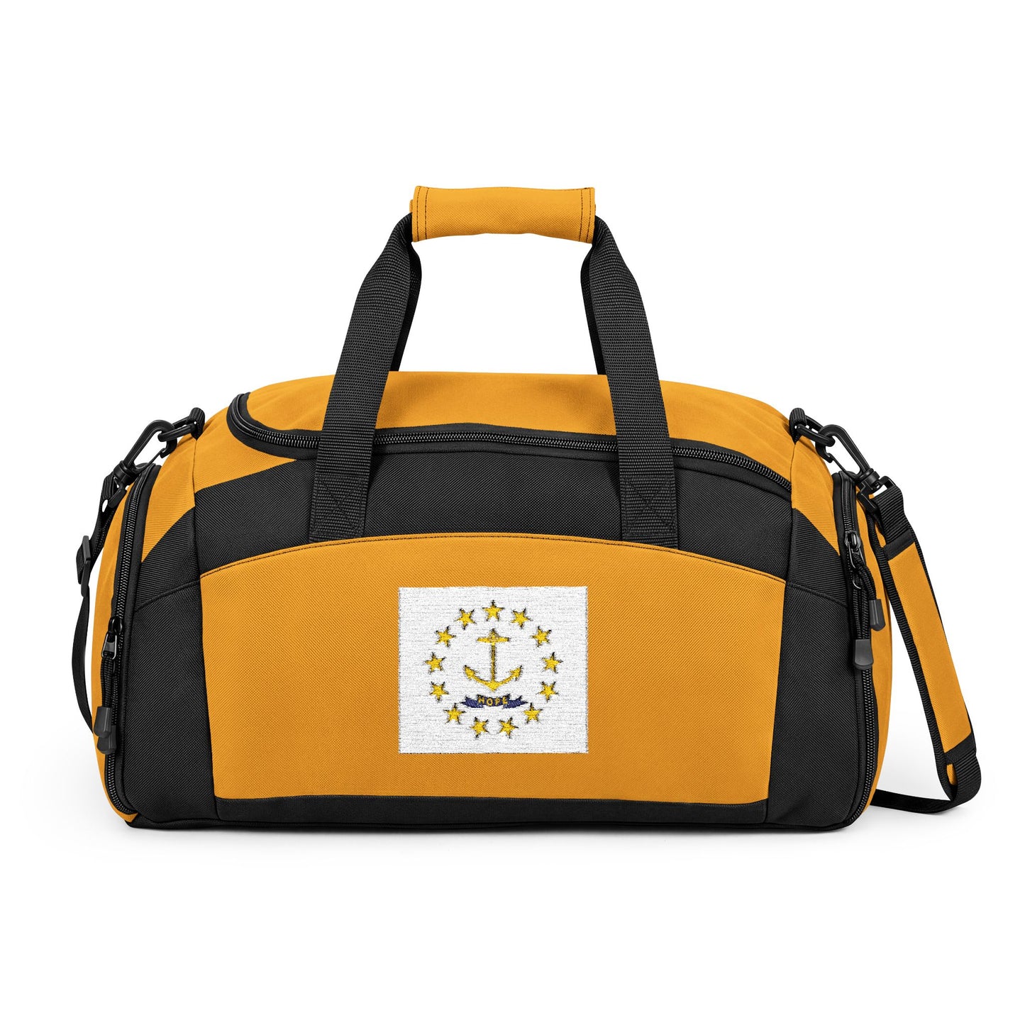 Rhode Island Flag Gym Bag — Black Duffle with Embroidered Rhode Island Flag