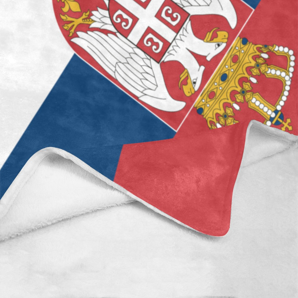 "Luv My Flag Serbian flag blanket with soft texture."