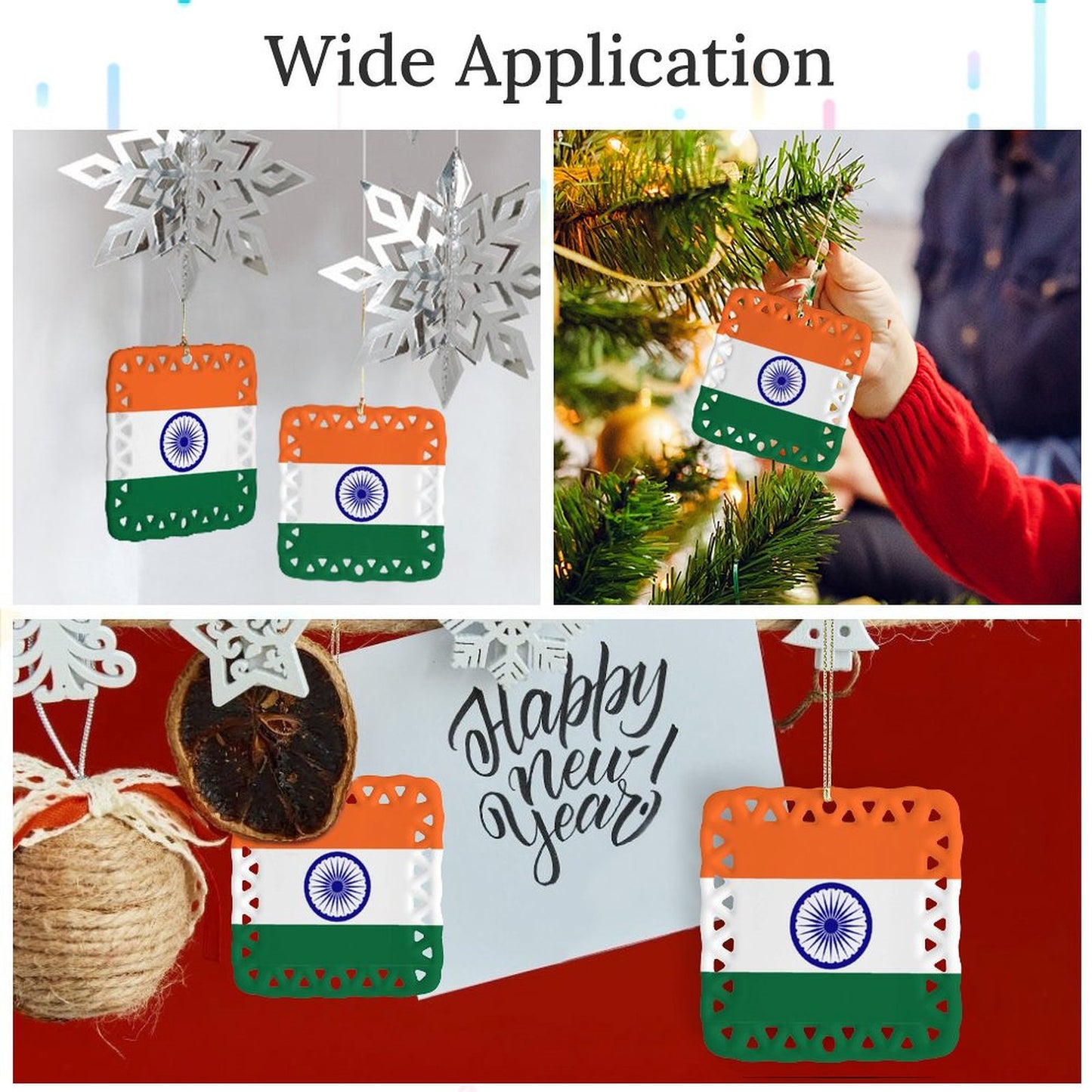 India Flag Inspired Square Ceramic Ornament Made in the USA