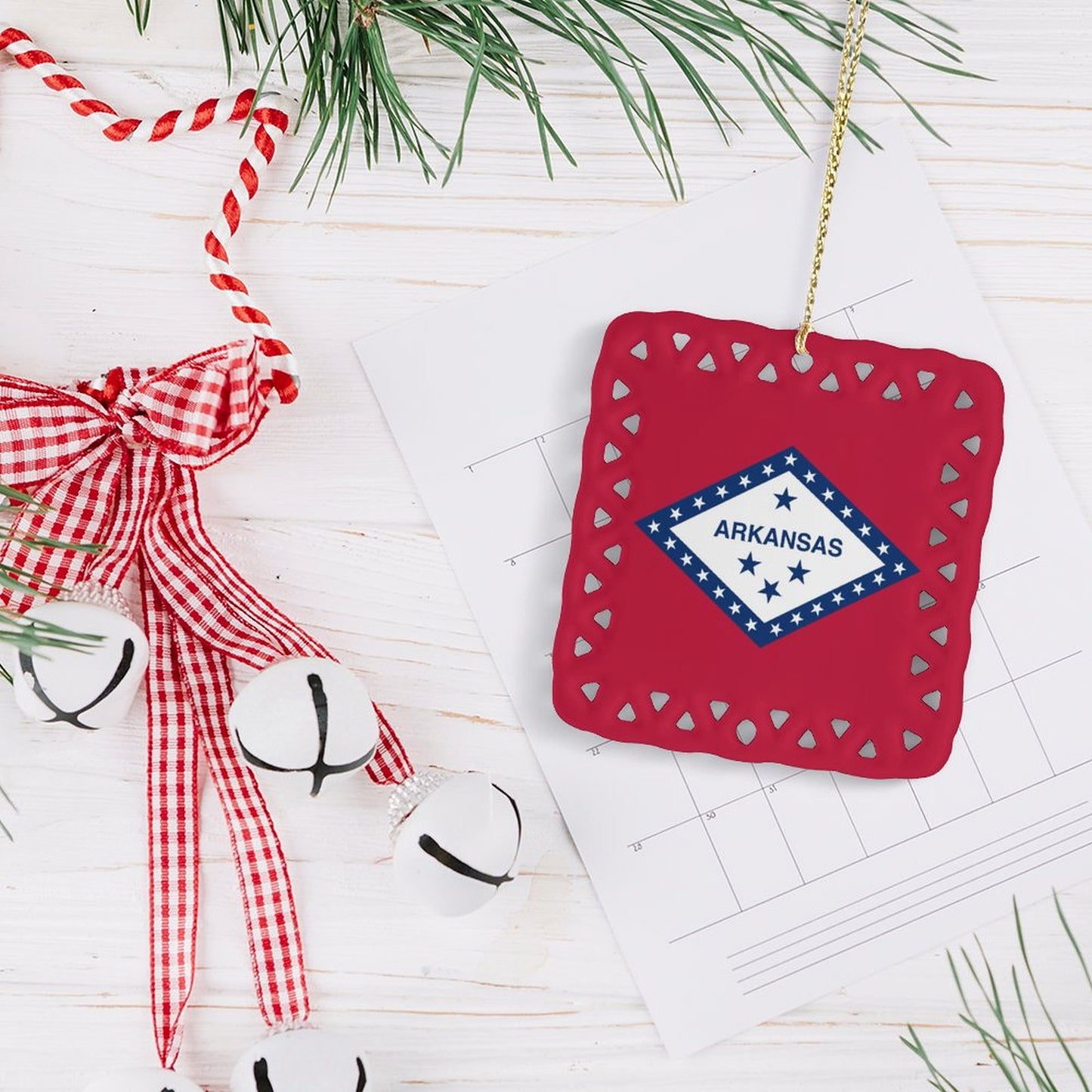 Arkansas Flag Inspired Square Ceramic Ornament Made in the USA