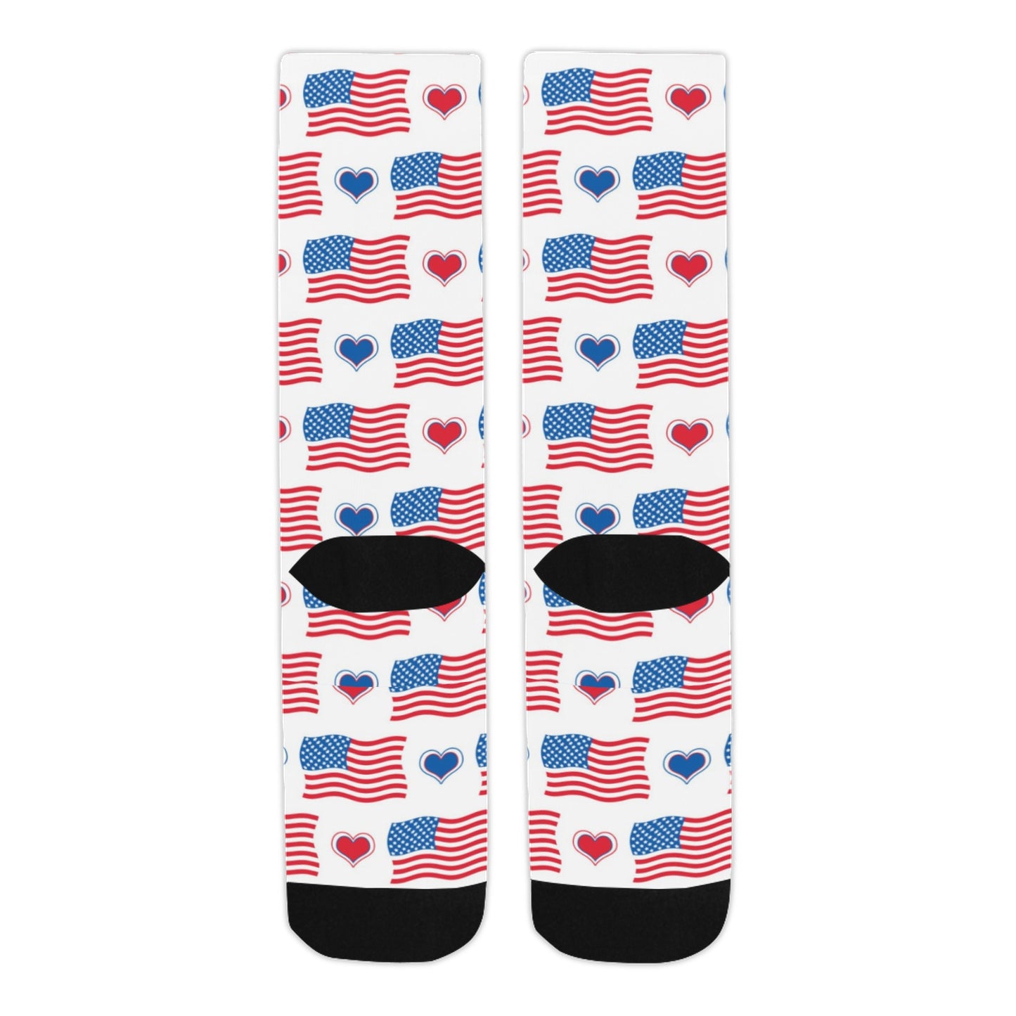 USA/American Flag Inspired Flag & Hearts Pattern Crew Socks | Ships from USA