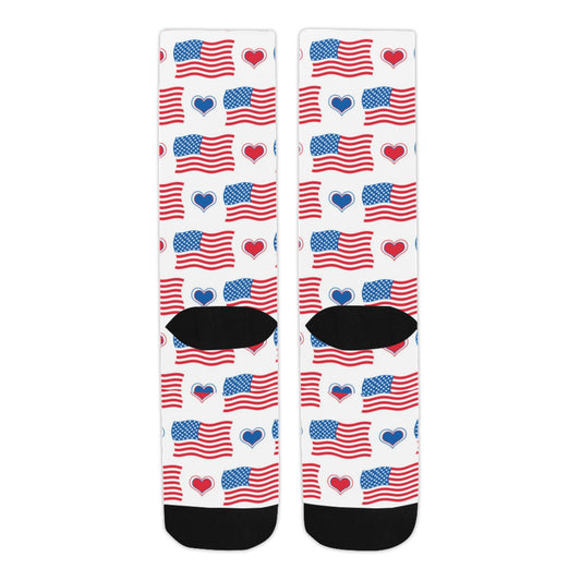 USA/American Flag Inspired Flag & Hearts Pattern Crew Socks | Ships from USA