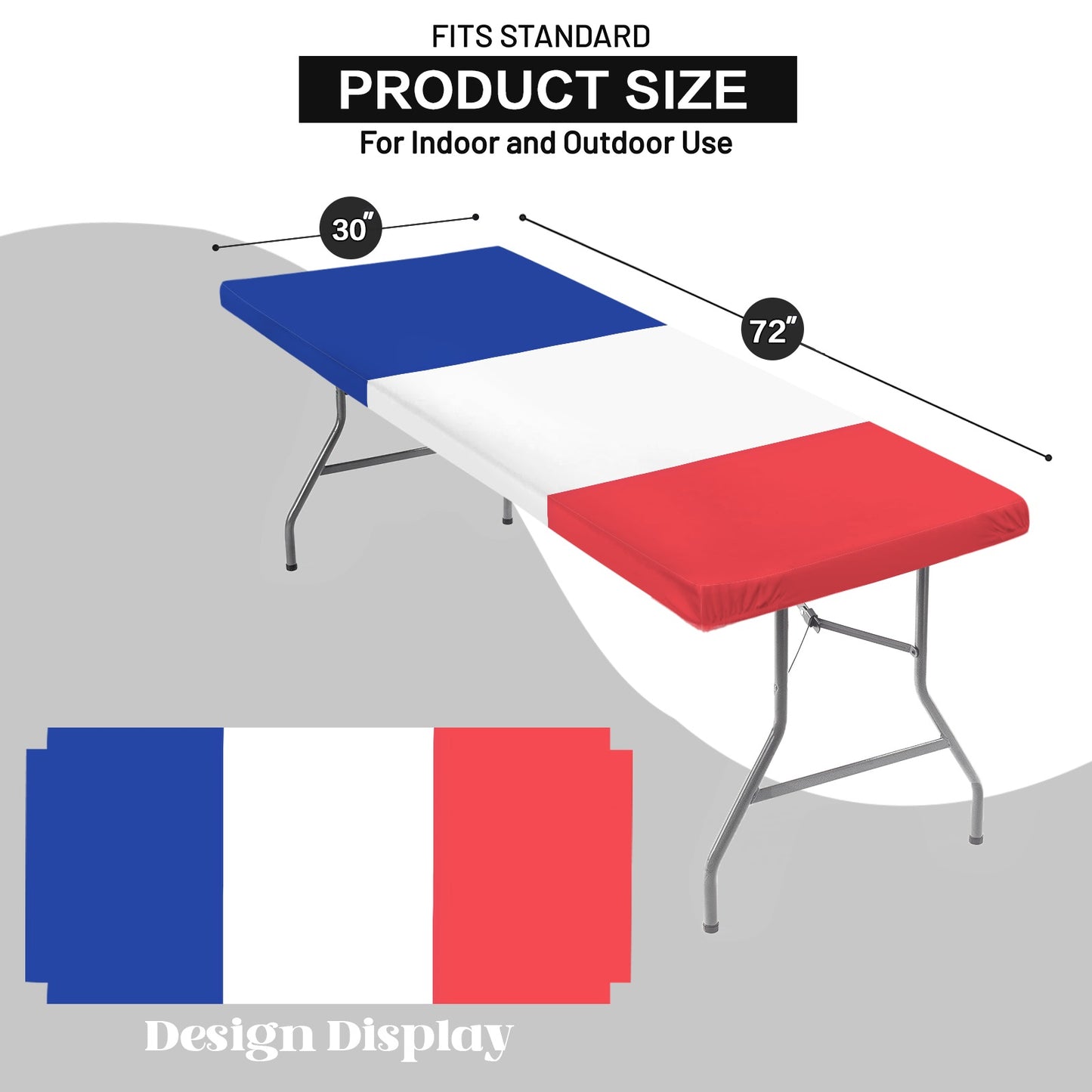 France Flag Inspired Custom Elastic Fitted Tablecloth 72x30 inch (Made in the USA)