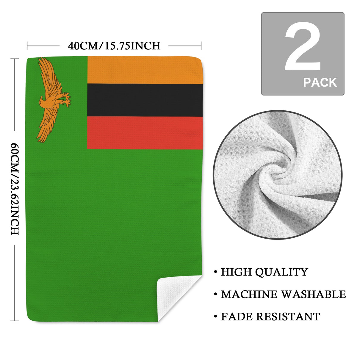 Zambia Flag Inspired Kitchen Towel 40X60cm (Pack of 2) | Printed In the USA