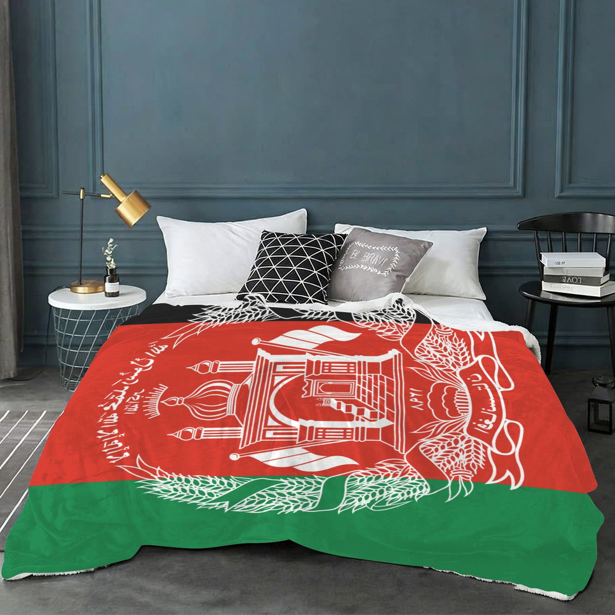 Afghanistan Flag Inspired Sherpa Fleece Blanket 90" x 108" | Ships from USA