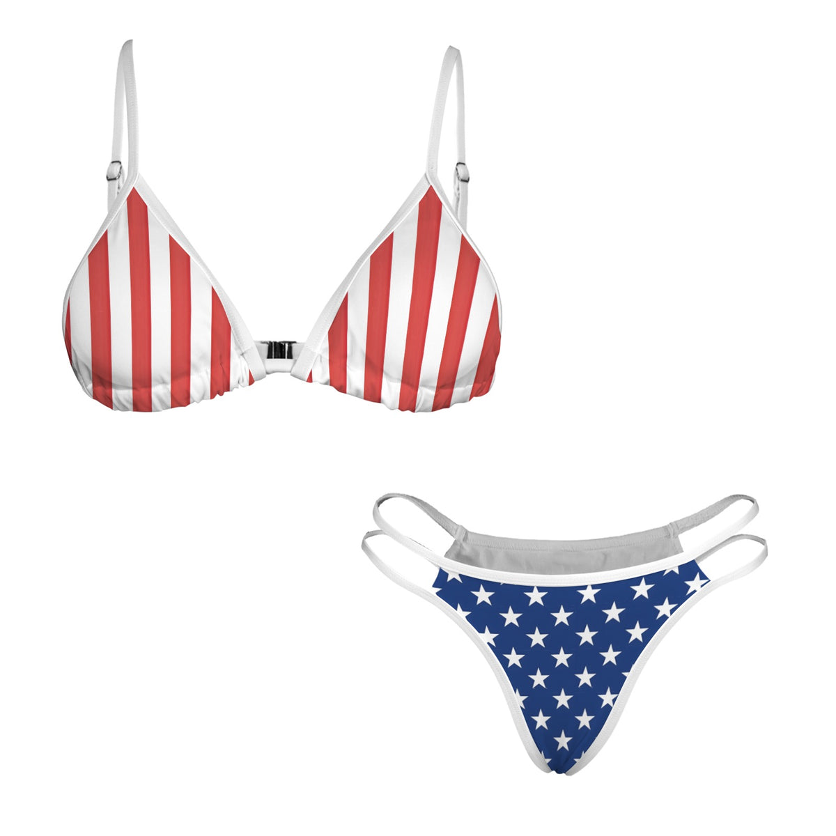 USA/American Flag Inspired Double-Strap Triangle Bikini Set Style-3