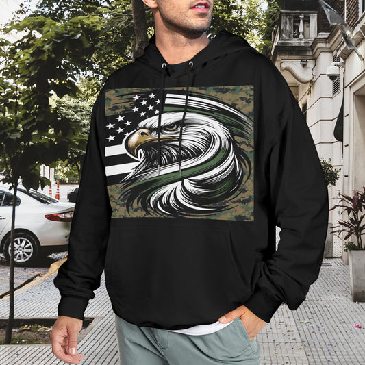 Thin Green Line Flag Inspired Eagle Men's Hoodie (Made in the USA)