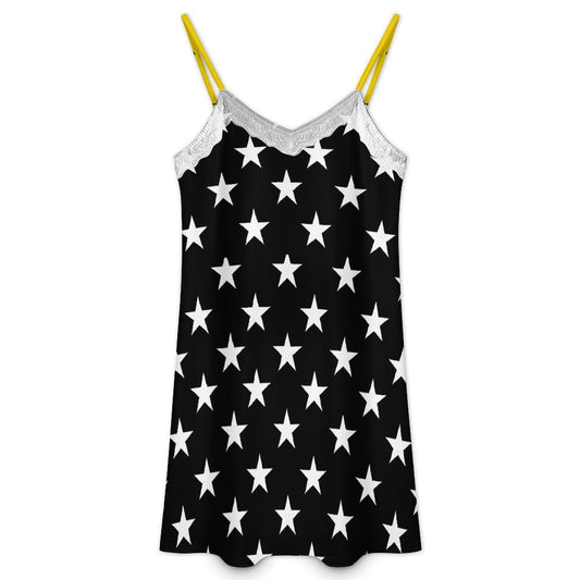 Thin Gold Line Flag Inspired Lace Trim Camisole Nightgown