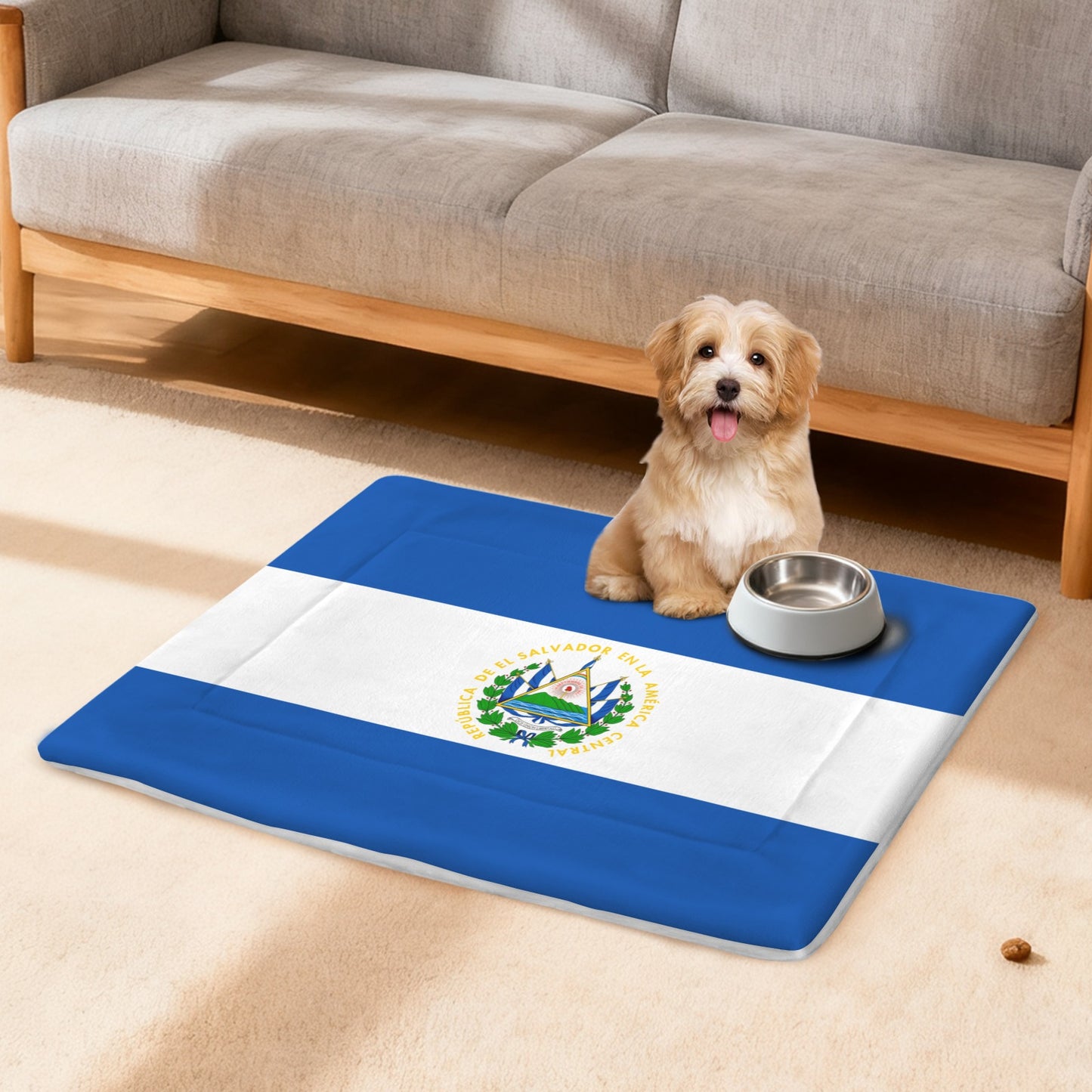 El Salvador Flag Inspired Pet Mat 25x18inch (Made in the USA)