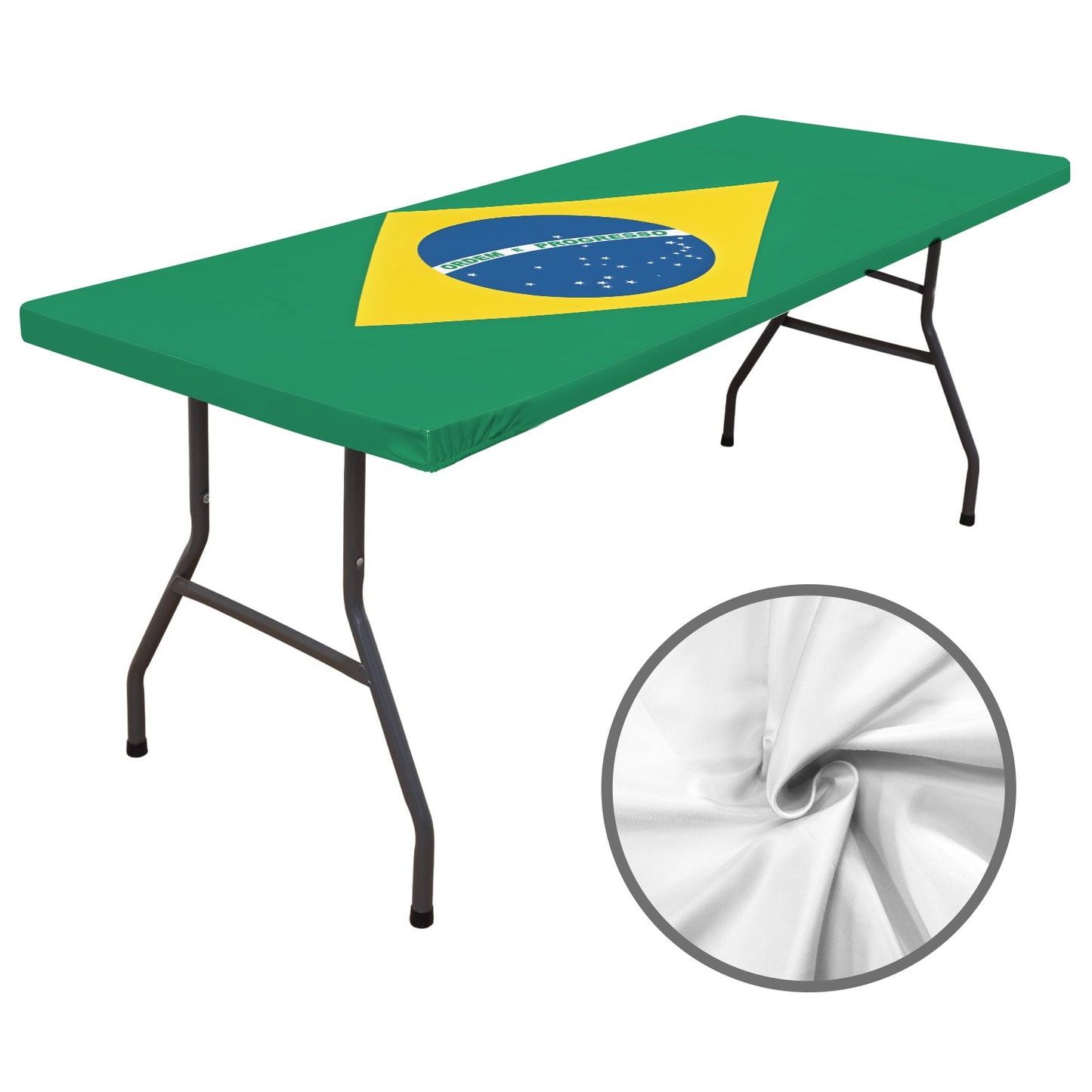 Brazil Flag Inspired Custom Elastic Fitted Tablecloth 72x30 inch (Made in the USA)