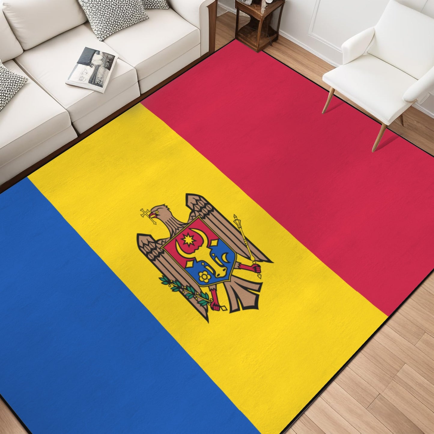 Moldova Flag Inspired 84x60 Inch Area Rug with Black Binding (Made in the USA)