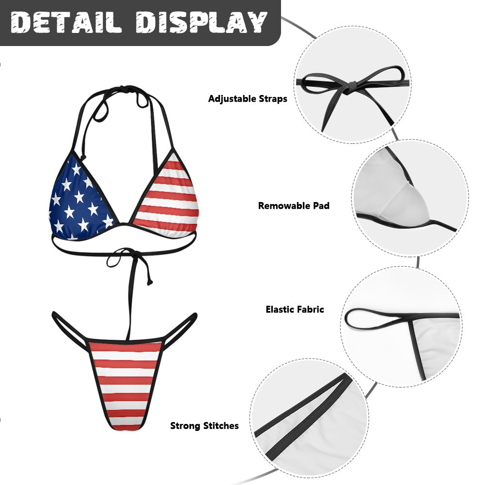 USA/American Flag Inspired Women's Triangle Bikini with Thong Bottom