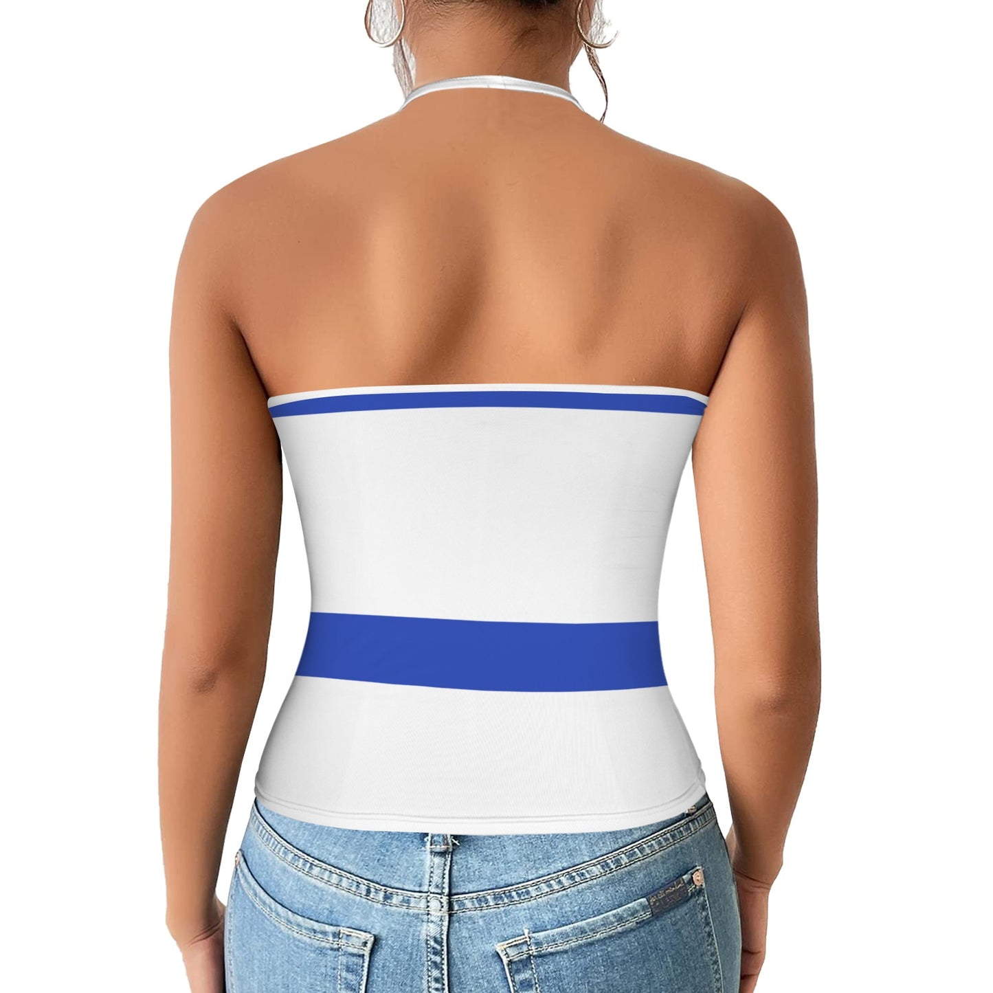 Israel Flag Inspired V-neck Halter Open Back Tank Top